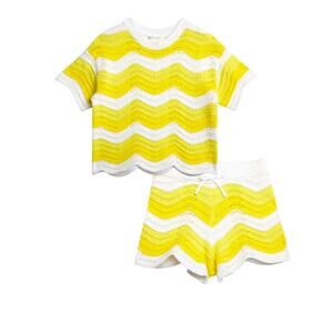 Jessica Simpson Vacation Beach GrannyCore Crochet 2 Piece Chevron outfit xs 4/5